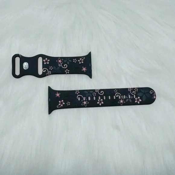 New Black & Pink Floral Design Apple Watch Bands 42mm 44mm 45mm 49mm - Picture 7 of 9